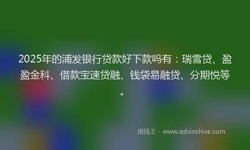 2025年的浦发银行贷款好下款吗有：瑞雪贷、盈盈金科、借款宝速贷融、钱袋易融贷、分期悦等。