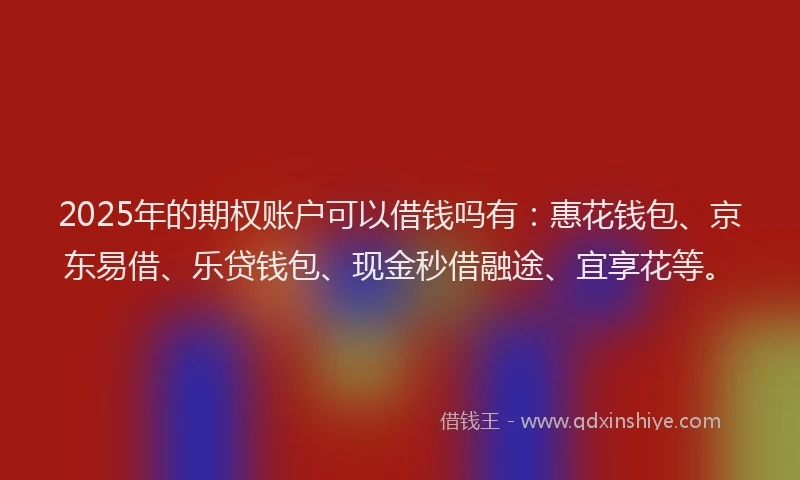 2025年的期权账户可以借钱吗有：惠花钱包、京东易借、乐贷钱包、现金秒借融途、宜享花等。