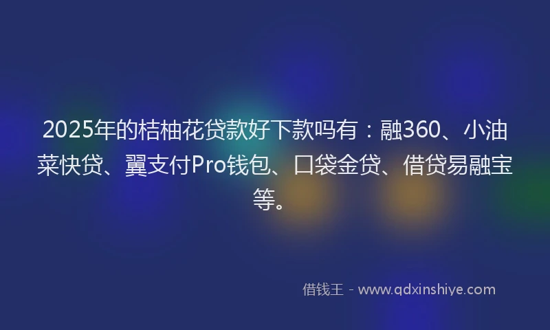 2025年的桔柚花贷款好下款吗有：融360、小油菜快贷、翼支付Pro钱包、口袋金贷、借贷易融宝等。
