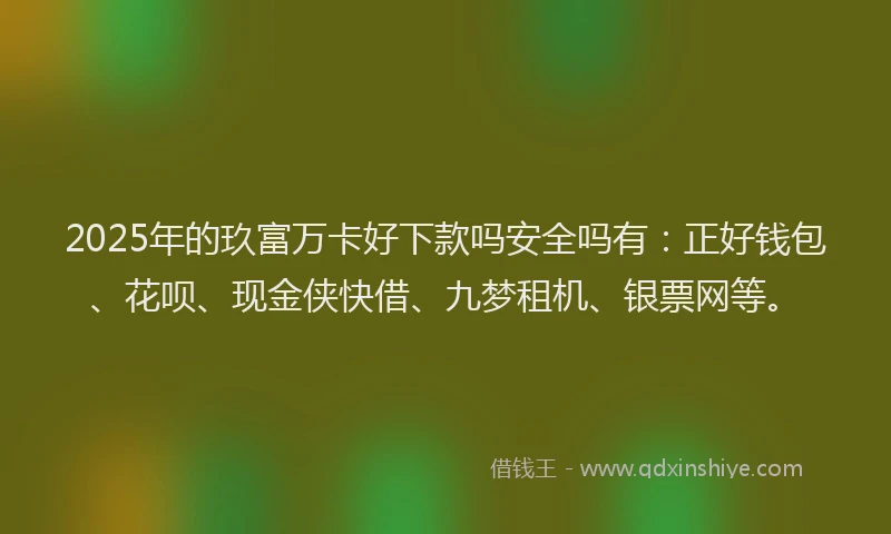 2025年的玖富万卡好下款吗安全吗有：正好钱包、花呗、现金侠快借、九梦租机、银票网等。
