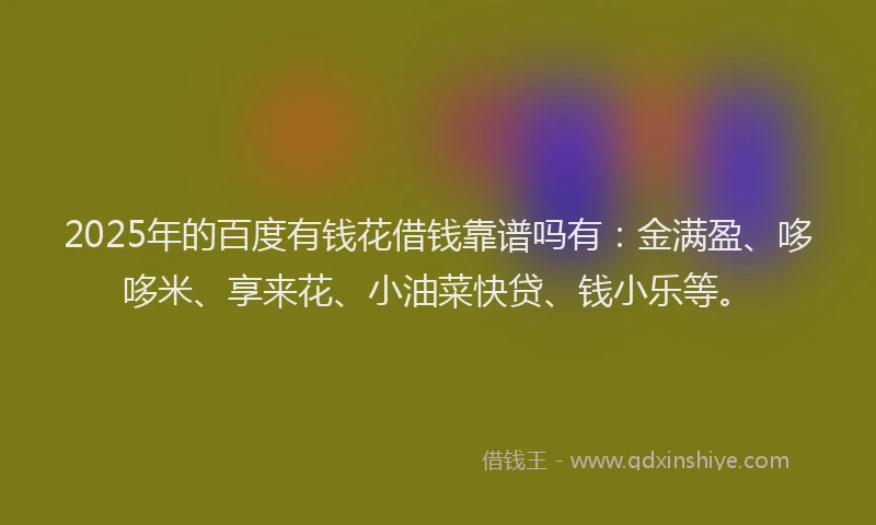 2025年的百度有钱花借钱靠谱吗有：金满盈、哆哆米、享来花、小油菜快贷、钱小乐等。