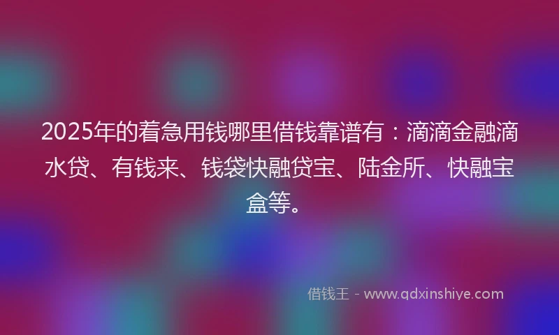 2025年的着急用钱哪里借钱靠谱有：滴滴金融滴水贷、有钱来、钱袋快融贷宝、陆金所、快融宝盒等。