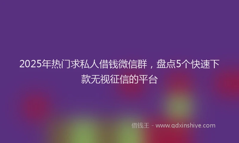 2025年热门求私人借钱微信群，盘点5个快速下款无视征信的平台