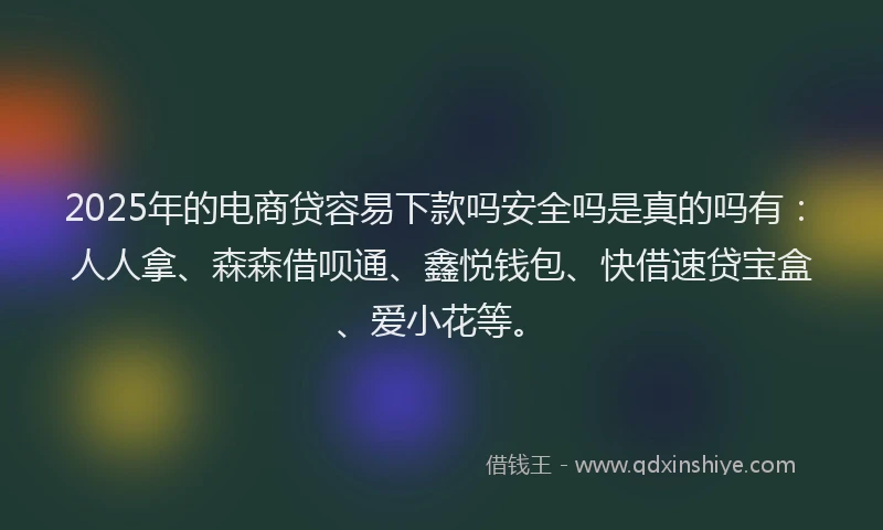 2025年的电商贷容易下款吗安全吗是真的吗有：人人拿、森森借呗通、鑫悦钱包、快借速贷宝盒、爱小花等。