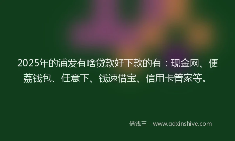 2025年的浦发有啥贷款好下款的有：现金网、便荔钱包、任意下、钱速借宝、信用卡管家等。
