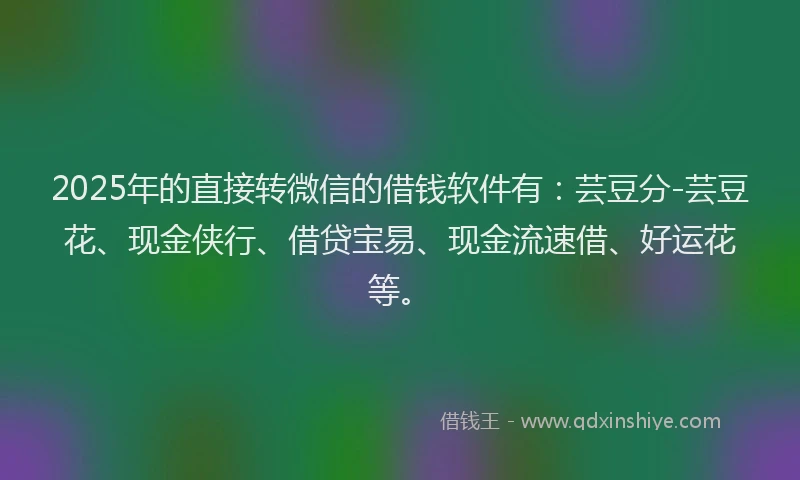 2025年的直接转微信的借钱软件有：芸豆分-芸豆花、现金侠行、借贷宝易、现金流速借、好运花等。