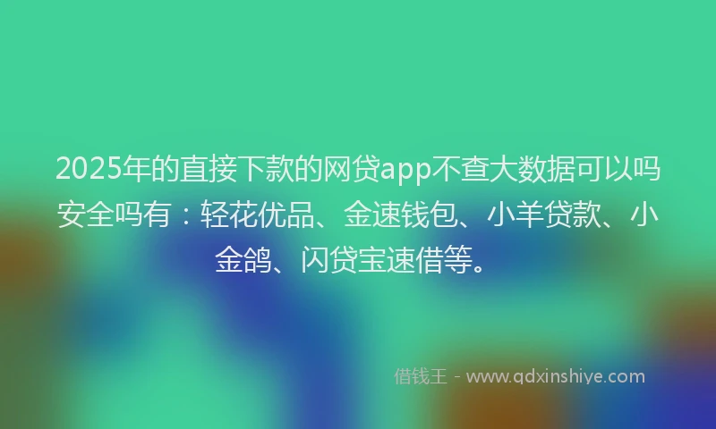 2025年的直接下款的网贷app不查大数据可以吗安全吗有：轻花优品、金速钱包、小羊贷款、小金鸽、闪贷宝速借等。