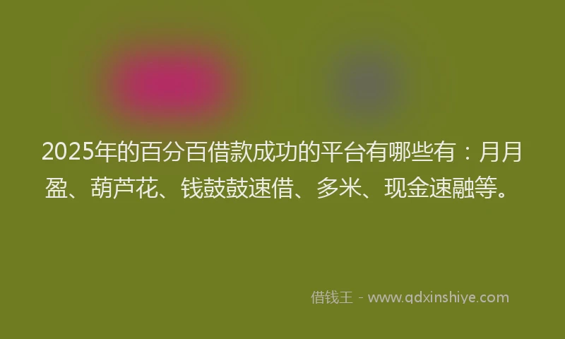 2025年的百分百借款成功的平台有哪些有：月月盈、葫芦花、钱鼓鼓速借、多米、现金速融等。