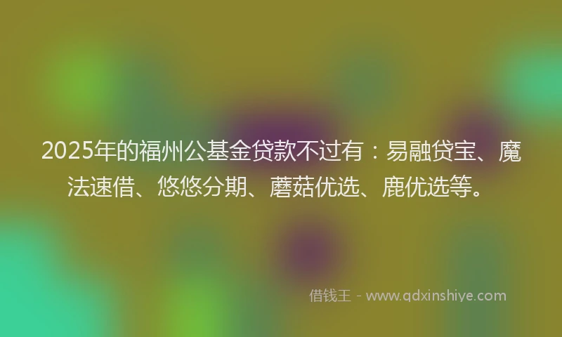 2025年的福州公基金贷款不过有：易融贷宝、魔法速借、悠悠分期、蘑菇优选、鹿优选等。