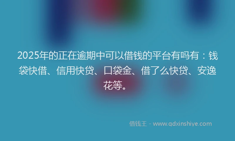 2025年的正在逾期中可以借钱的平台有吗有：钱袋快借、信用快贷、口袋金、借了么快贷、安逸花等。