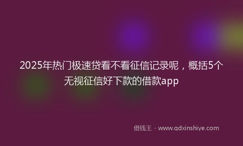 2025年热门极速贷看不看征信记录呢，概括5个无视征信好下款的借款app