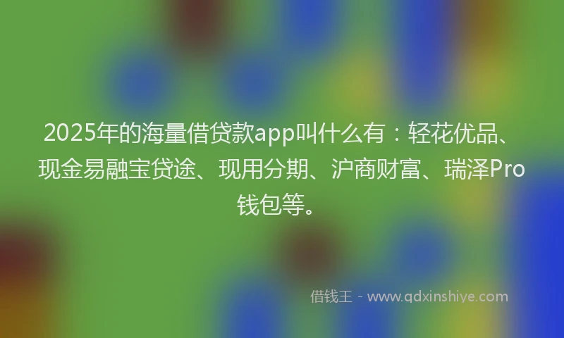 2025年的海量借贷款app叫什么有：轻花优品、现金易融宝贷途、现用分期、沪商财富、瑞泽Pro钱包等。