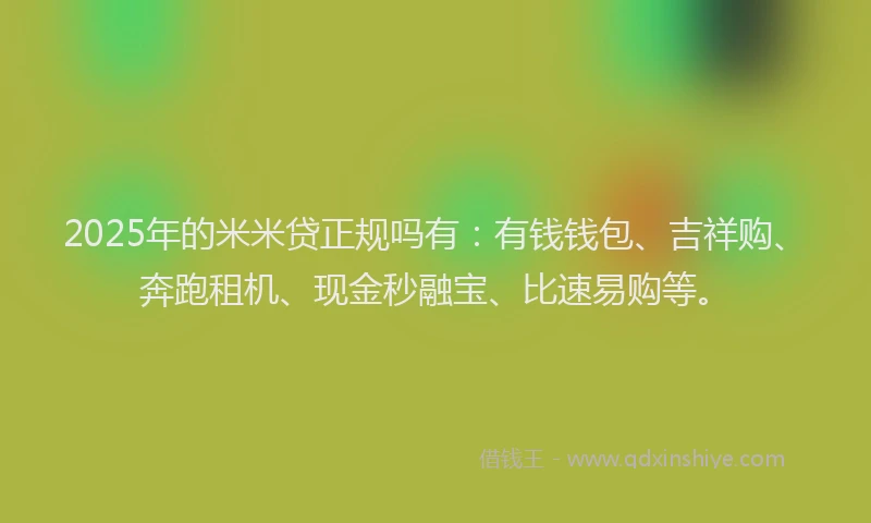 2025年的米米贷正规吗有：有钱钱包、吉祥购、奔跑租机、现金秒融宝、比速易购等。