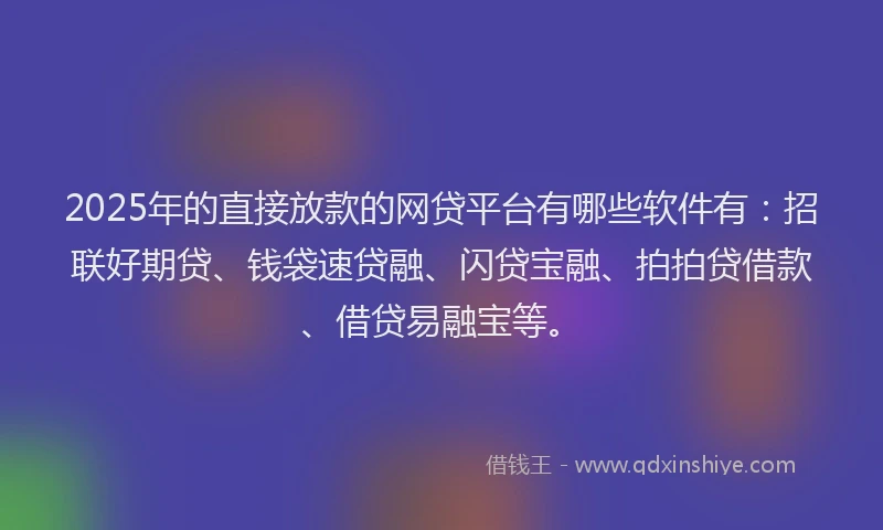 2025年的直接放款的网贷平台有哪些软件有：招联好期贷、钱袋速贷融、闪贷宝融、拍拍贷借款、借贷易融宝等。