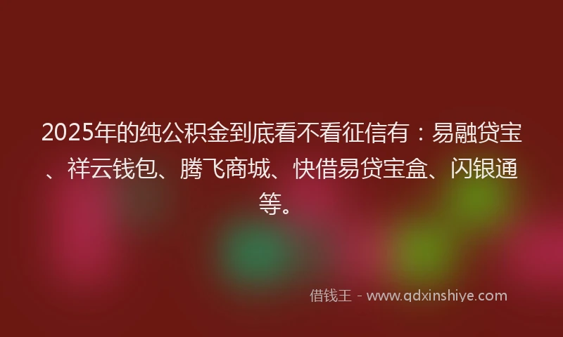 2025年的纯公积金到底看不看征信有：易融贷宝、祥云钱包、腾飞商城、快借易贷宝盒、闪银通等。