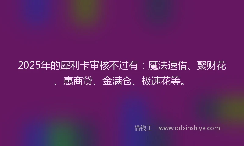 2025年的犀利卡审核不过有：魔法速借、聚财花、惠商贷、金满仓、极速花等。