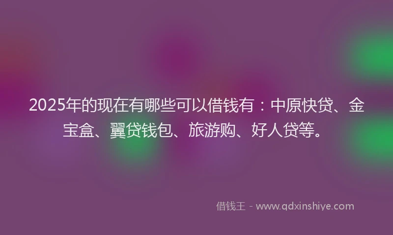 2025年的现在有哪些可以借钱有：中原快贷、金宝盒、翼贷钱包、旅游购、好人贷等。