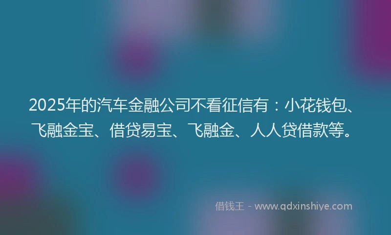 2025年的汽车金融公司不看征信有：小花钱包、飞融金宝、借贷易宝、飞融金、人人贷借款等。