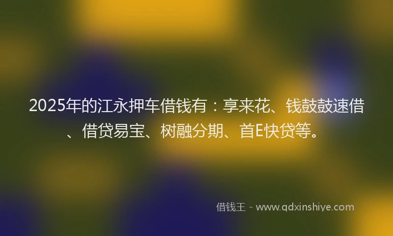 2025年的江永押车借钱有：享来花、钱鼓鼓速借、借贷易宝、树融分期、首E快贷等。
