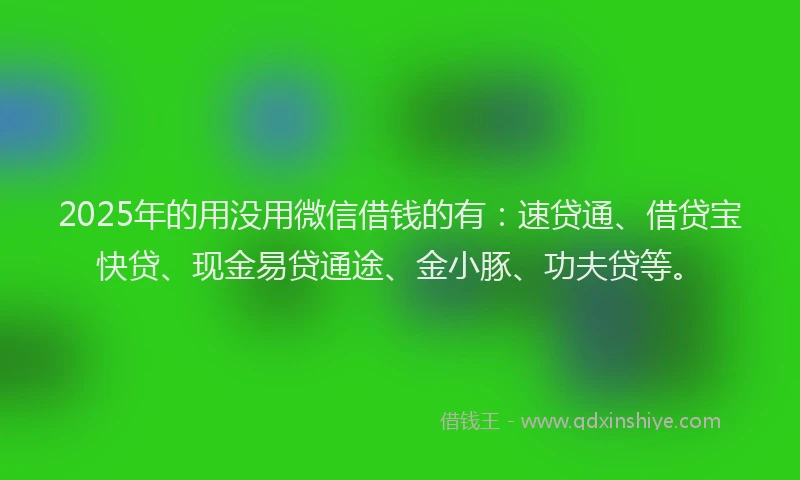 2025年的用没用微信借钱的有：速贷通、借贷宝快贷、现金易贷通途、金小豚、功夫贷等。
