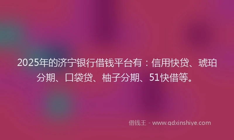 2025年的济宁银行借钱平台有：信用快贷、琥珀分期、口袋贷、柚子分期、51快借等。