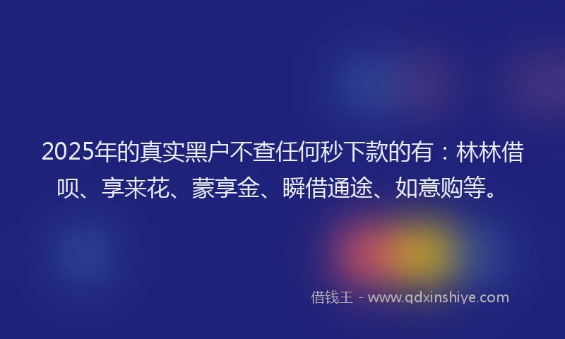 2025年的真实黑户不查任何秒下款的有：林林借呗、享来花、蒙享金、瞬借通途、如意购等。