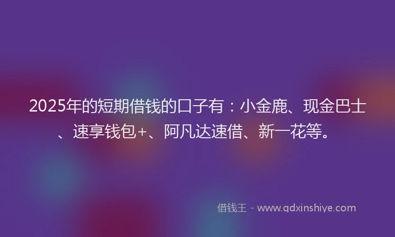2025年的短期借钱的口子有：小金鹿、现金巴士、速享钱包+、阿凡达速借、新一花等。