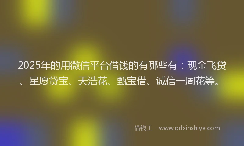 2025年的用微信平台借钱的有哪些有：现金飞贷、星愿贷宝、天浩花、甄宝借、诚信一周花等。