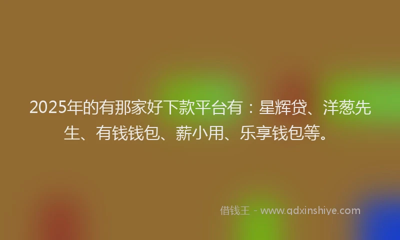 2025年的有那家好下款平台有：星辉贷、洋葱先生、有钱钱包、薪小用、乐享钱包等。