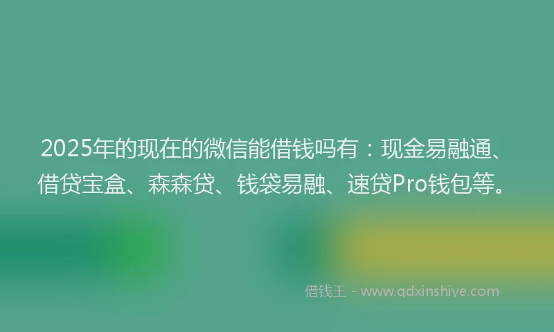 2025年的现在的微信能借钱吗有：现金易融通、借贷宝盒、森森贷、钱袋易融、速贷Pro钱包等。