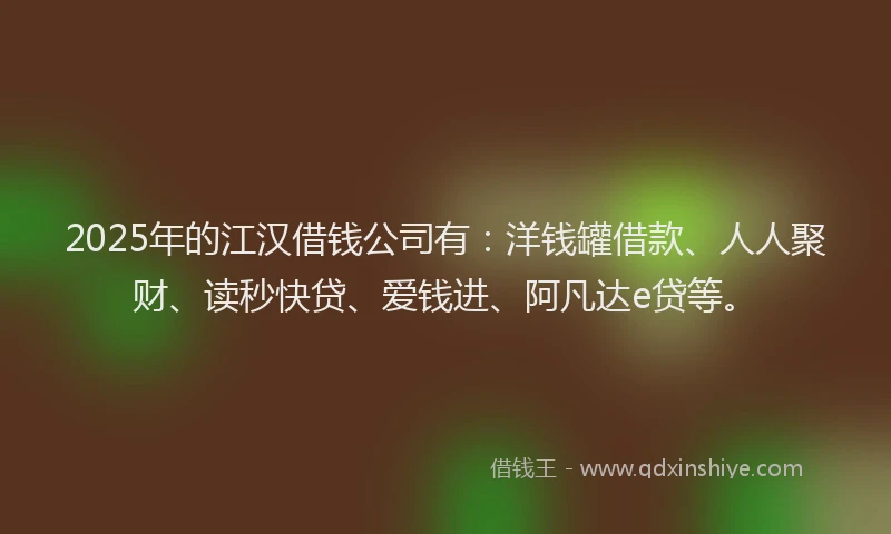 2025年的江汉借钱公司有：洋钱罐借款、人人聚财、读秒快贷、爱钱进、阿凡达e贷等。