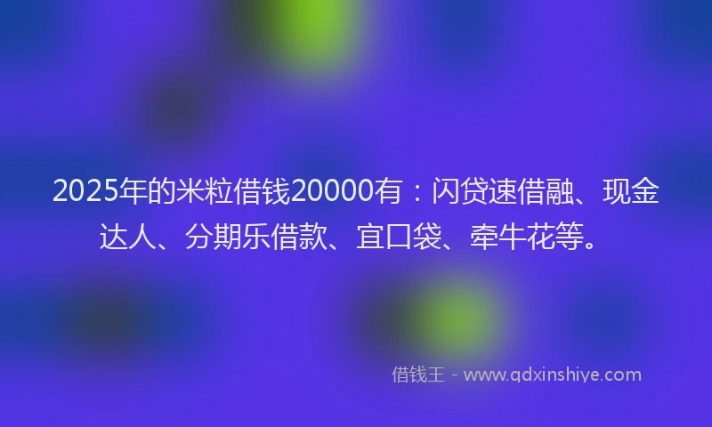 2025年的米粒借钱20000有：闪贷速借融、现金达人、分期乐借款、宜口袋、牵牛花等。