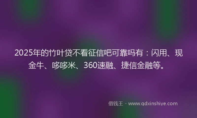 2025年的竹叶贷不看征信吧可靠吗有：闪用、现金牛、哆哆米、360速融、捷信金融等。