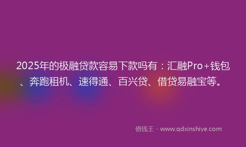 2025年的极融贷款容易下款吗有：汇融Pro+钱包、奔跑租机、速得通、百兴贷、借贷易融宝等。