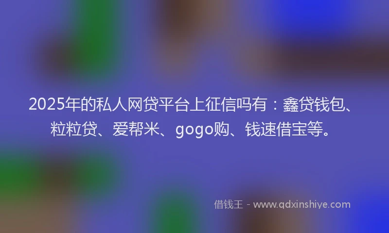 2025年的私人网贷平台上征信吗有：鑫贷钱包、粒粒贷、爱帮米、gogo购、钱速借宝等。