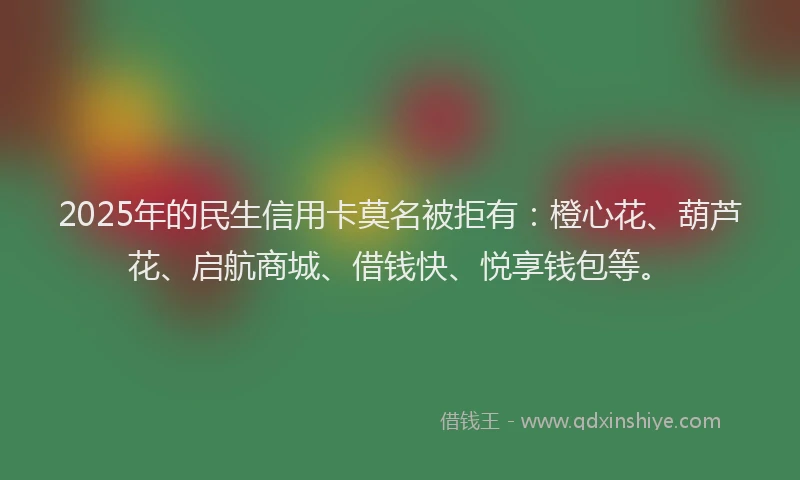 2025年的民生信用卡莫名被拒有：橙心花、葫芦花、启航商城、借钱快、悦享钱包等。