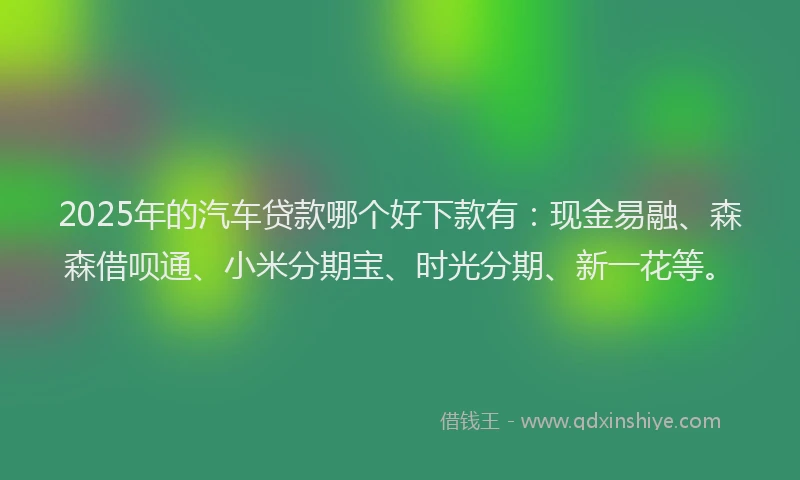 2025年的汽车贷款哪个好下款有：现金易融、森森借呗通、小米分期宝、时光分期、新一花等。