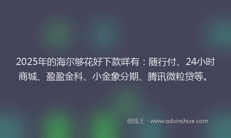 2025年的海尔够花好下款咩有：随行付、24小时商城、盈盈金科、小金象分期、腾讯微粒贷等。
