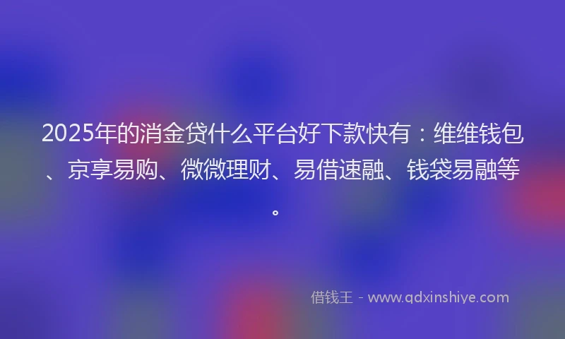 2025年的消金贷什么平台好下款快有：维维钱包、京享易购、微微理财、易借速融、钱袋易融等。