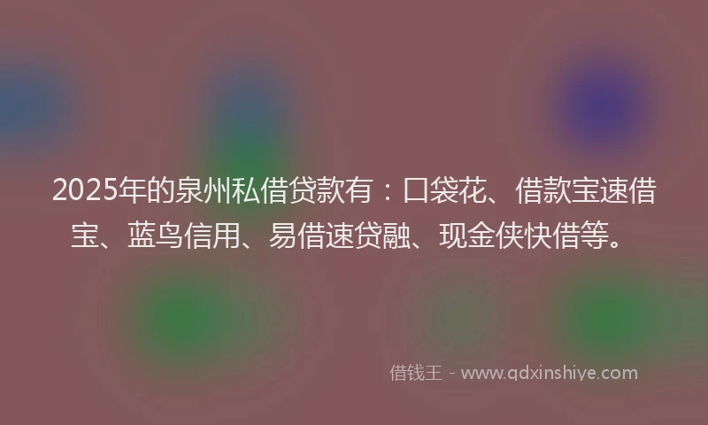 2025年的泉州私借贷款有：口袋花、借款宝速借宝、蓝鸟信用、易借速贷融、现金侠快借等。