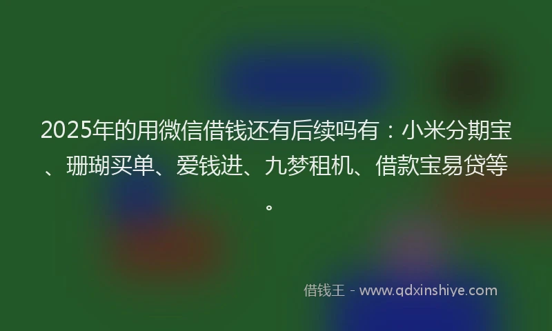 2025年的用微信借钱还有后续吗有：小米分期宝、珊瑚买单、爱钱进、九梦租机、借款宝易贷等。