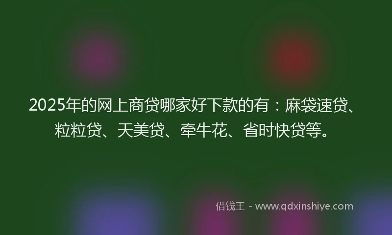 2025年的网上商贷哪家好下款的有：麻袋速贷、粒粒贷、天美贷、牵牛花、省时快贷等。