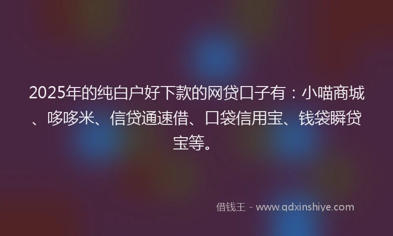 2025年的纯白户好下款的网贷口子有：小喵商城、哆哆米、信贷通速借、口袋信用宝、钱袋瞬贷宝等。