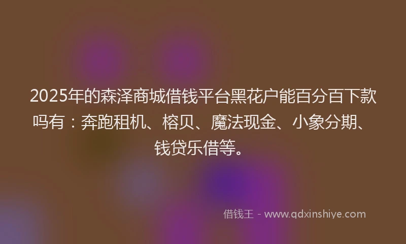 2025年的森泽商城借钱平台黑花户能百分百下款吗有：奔跑租机、榕贝、魔法现金、小象分期、钱贷乐借等。