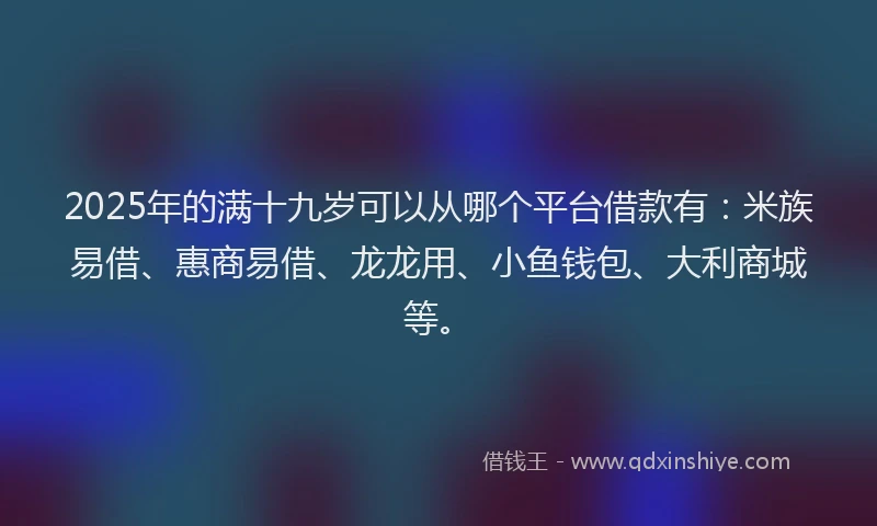 2025年的满十九岁可以从哪个平台借款有：米族易借、惠商易借、龙龙用、小鱼钱包、大利商城等。