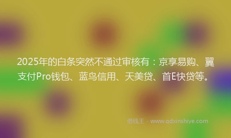 2025年的白条突然不通过审核有：京享易购、翼支付Pro钱包、蓝鸟信用、天美贷、首E快贷等。