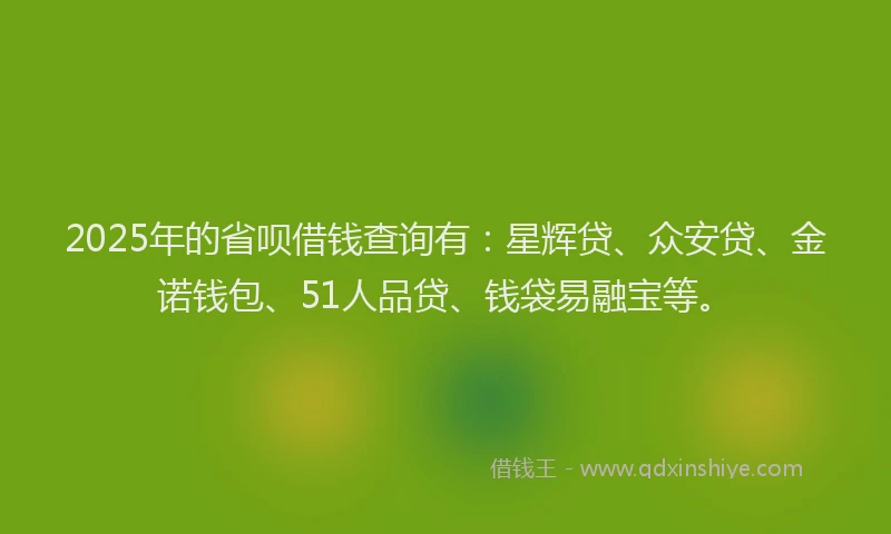 2025年的省呗借钱查询有：星辉贷、众安贷、金诺钱包、51人品贷、钱袋易融宝等。