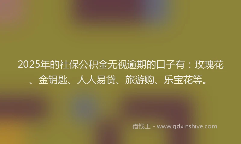 2025年的社保公积金无视逾期的口子有：玫瑰花、金钥匙、人人易贷、旅游购、乐宝花等。