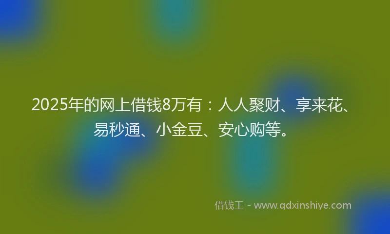 2025年的网上借钱8万有：人人聚财、享来花、易秒通、小金豆、安心购等。