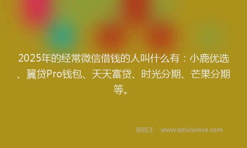 2025年的经常微信借钱的人叫什么有：小鹿优选、翼贷Pro钱包、天天富贷、时光分期、芒果分期等。